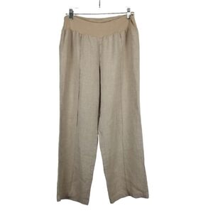 Coldwater Creek Womens Linen Wide Leg Pants Pull On Tan Size 12P Petite Beach